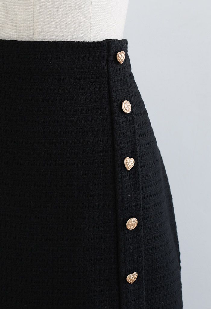 Markanter Bleistiftrock aus geteiltem Tweed mit Knöpfen vorne