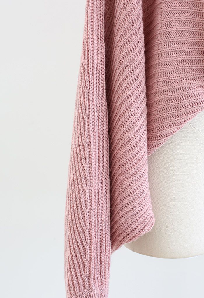 Strickpullover mit verdrehten Fledermausärmeln vorne in Pink