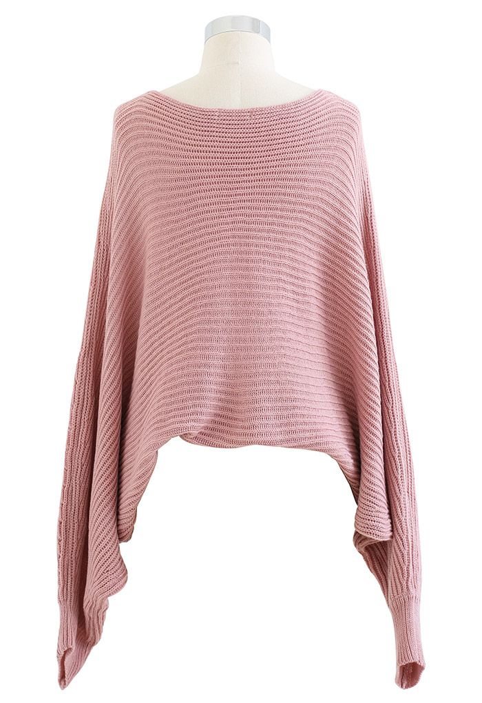 Strickpullover mit verdrehten Fledermausärmeln vorne in Pink