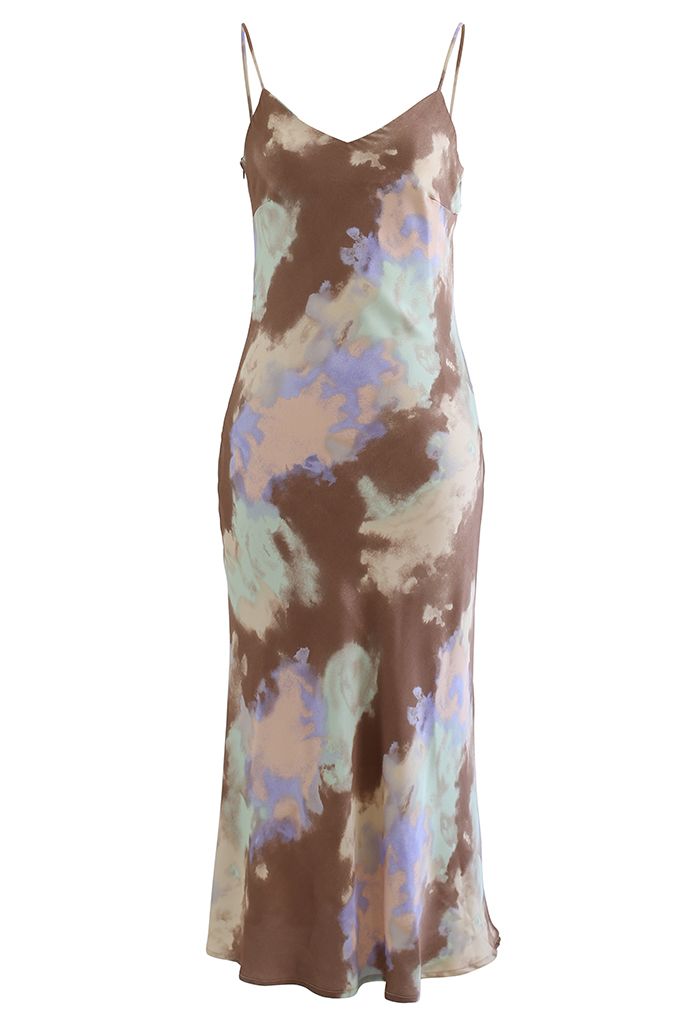Figurbetontes Cami-Kleid mit Batikmuster und V-Ausschnitt