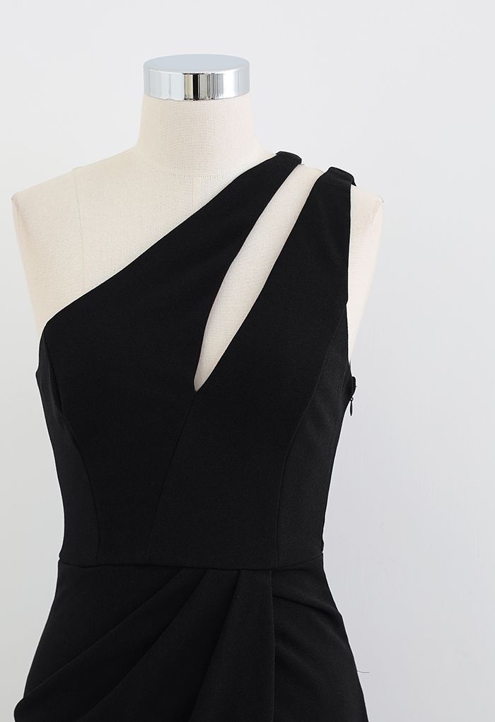 Ausgeschnitten Eine Schulter -Klappe, figurbetontes Kleid in Schwarz