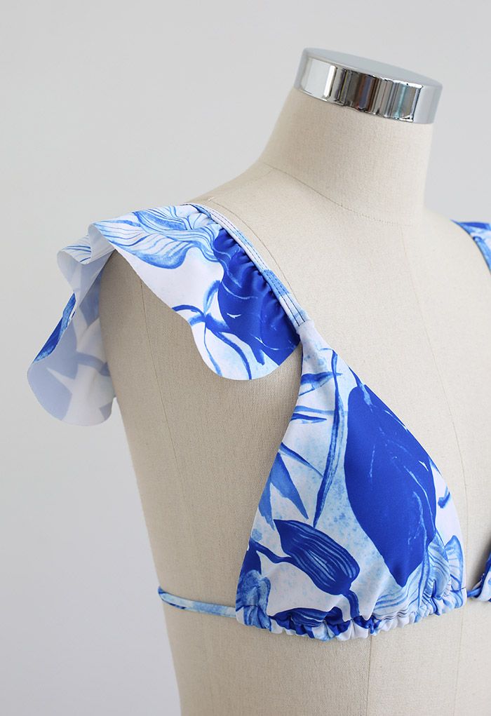 Rainforest Vibe Flutter Strap Bikini Cover-Up Set in Blau