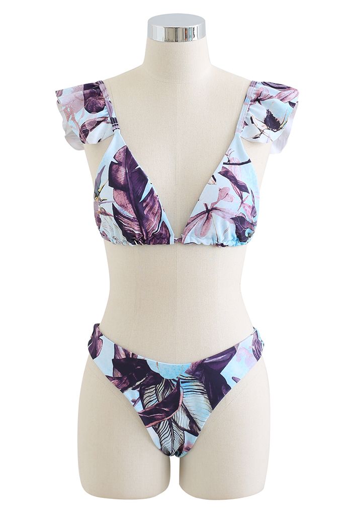 Rainforest Vibe – Flutter-Träger-Bikini-Cover-Set in Violett