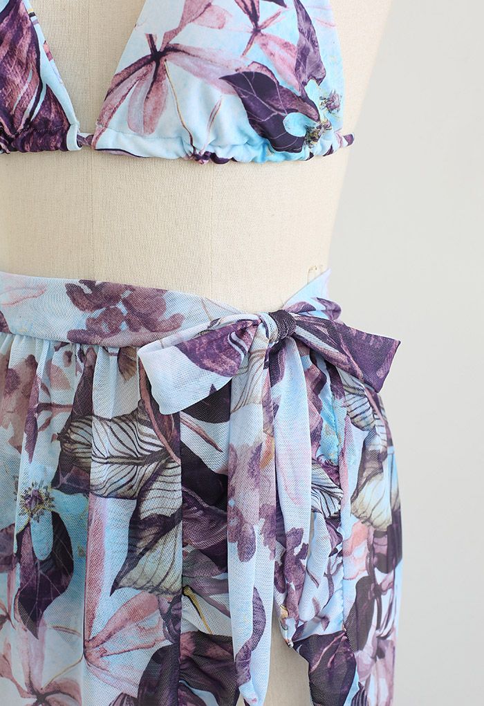 Rainforest Vibe – Flutter-Träger-Bikini-Cover-Set in Violett