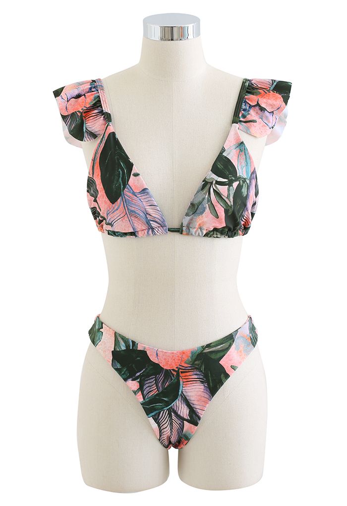 Rainforest Vibe Flutter Strap Bikini Cover-Up Set in Grün