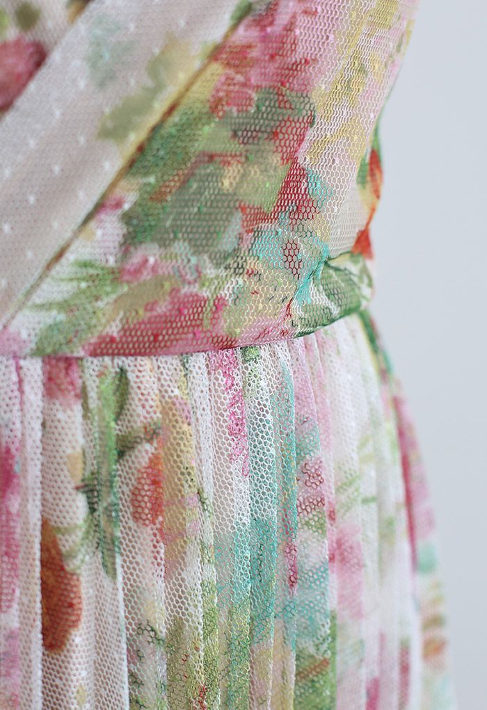 Frühling Brechen Cami Wickelkleid aus plissiertem Gittergewebe