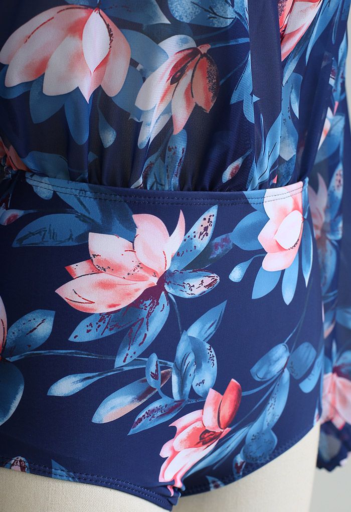 Magnolia zweiteiliges Langarm-Bikini-Set in Marineblau
