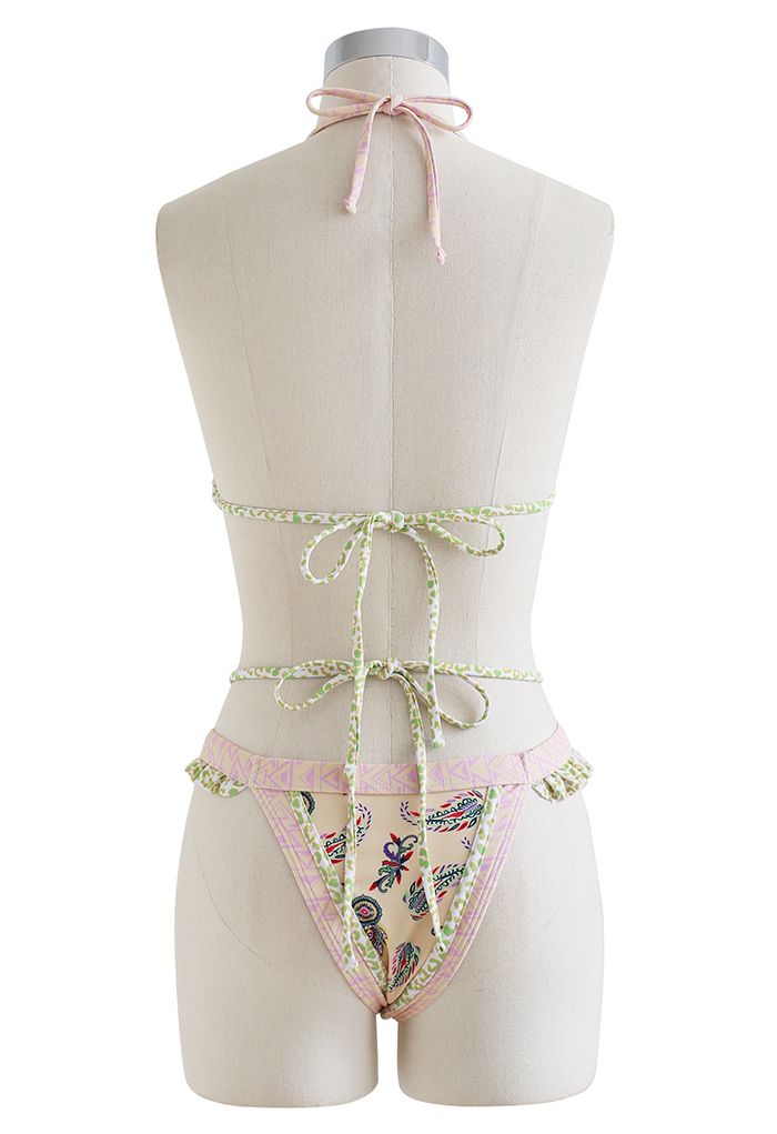 Boho Krawatten String Bikini Set in Hellgelb