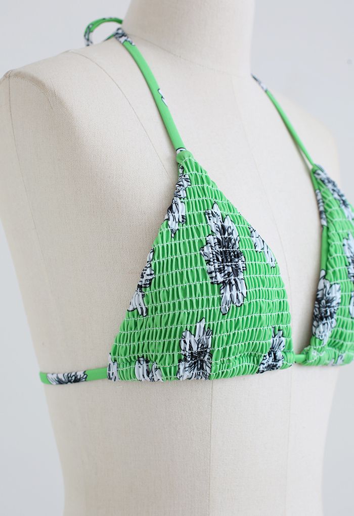 BikiniSatz mit gerafftem Blumenmuster und grünem Farbton