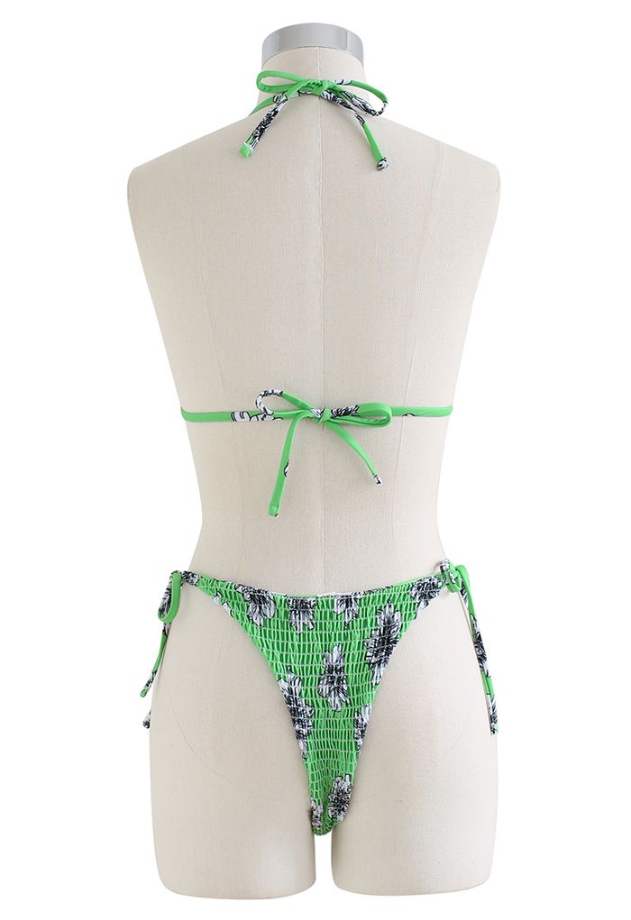 BikiniSatz mit gerafftem Blumenmuster und grünem Farbton