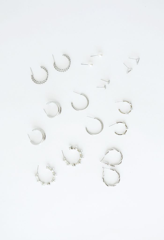 Schimmerndes Silber 9 Paar Ohrring-Set