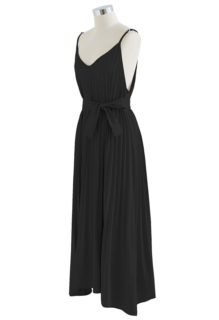 Asymmetrisches Plissiertes Cami-Kleid mit Bogenknoten in Schwarz