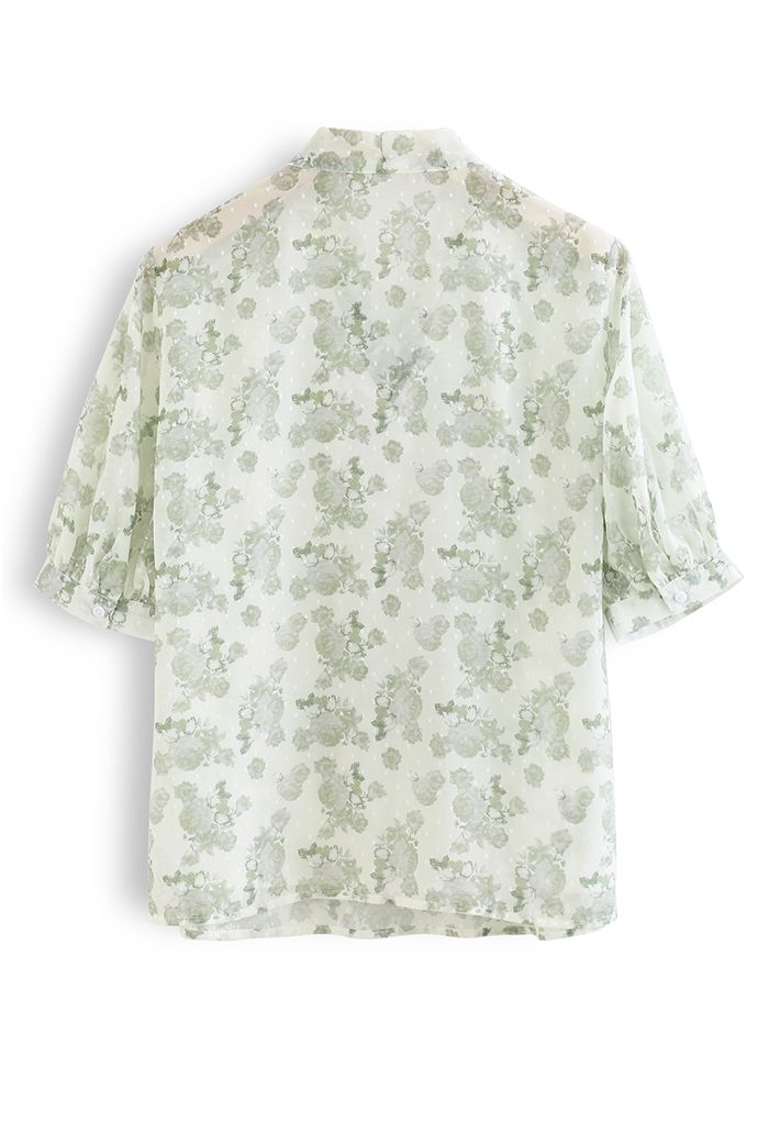 Rosendruck Herde Punkte Schleife Chiffonstoff Hemd in Grün