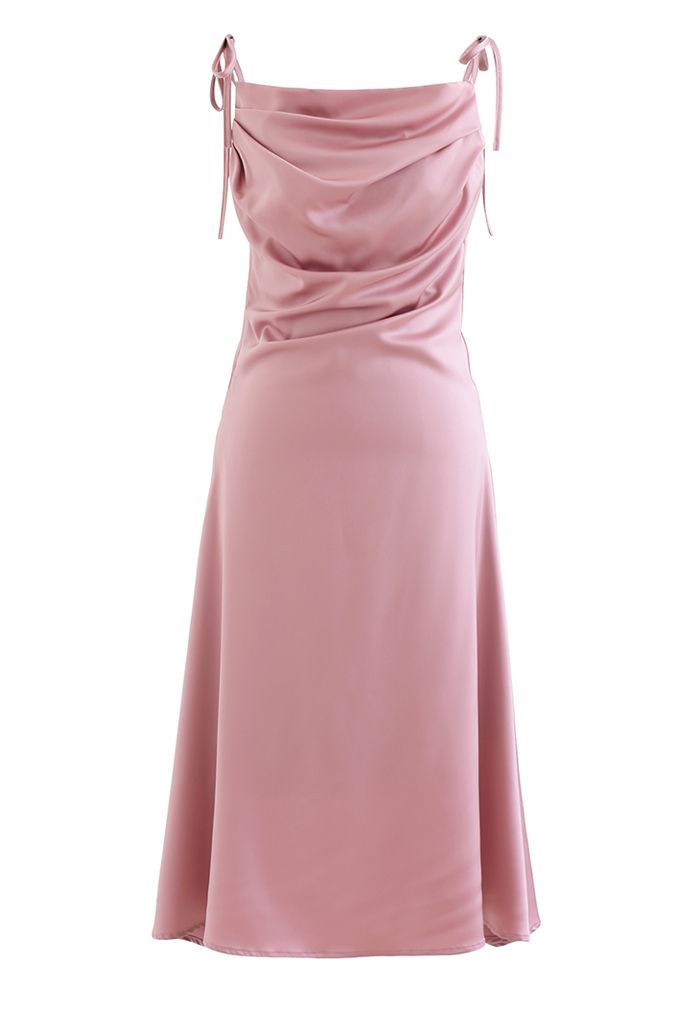 Cami-Kleid aus Satin mit Rüschen und Wasserfallausschnitt in Rosa
