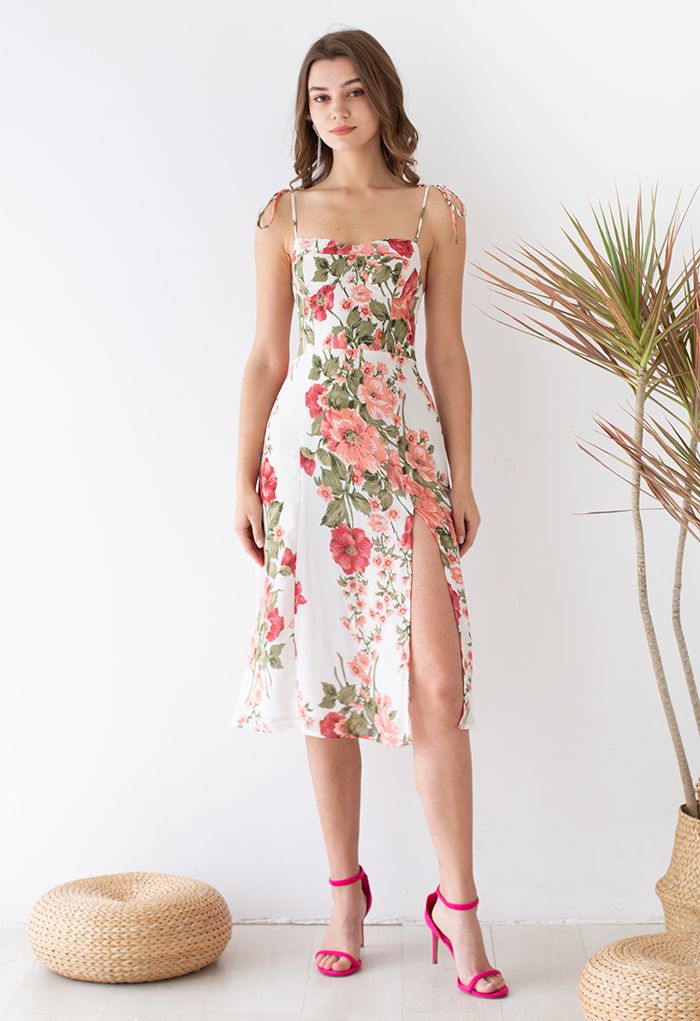 Summer Blossom Cami-Kleid mit Blumenmuster in Koralle