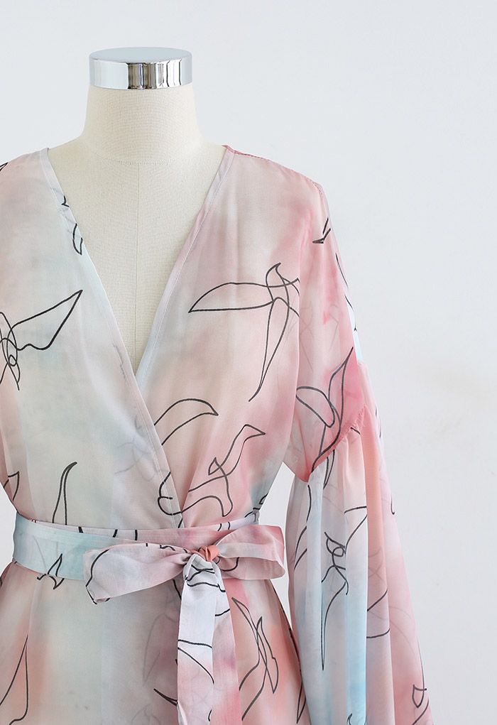 Swallow Sketch Batik-Chiffon-Kimono