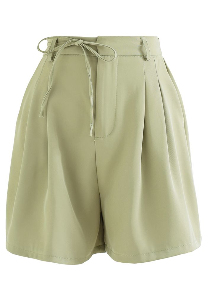 String-Shorts mit seitlichen Taschen zum Selbstbinden in Erbsengrün