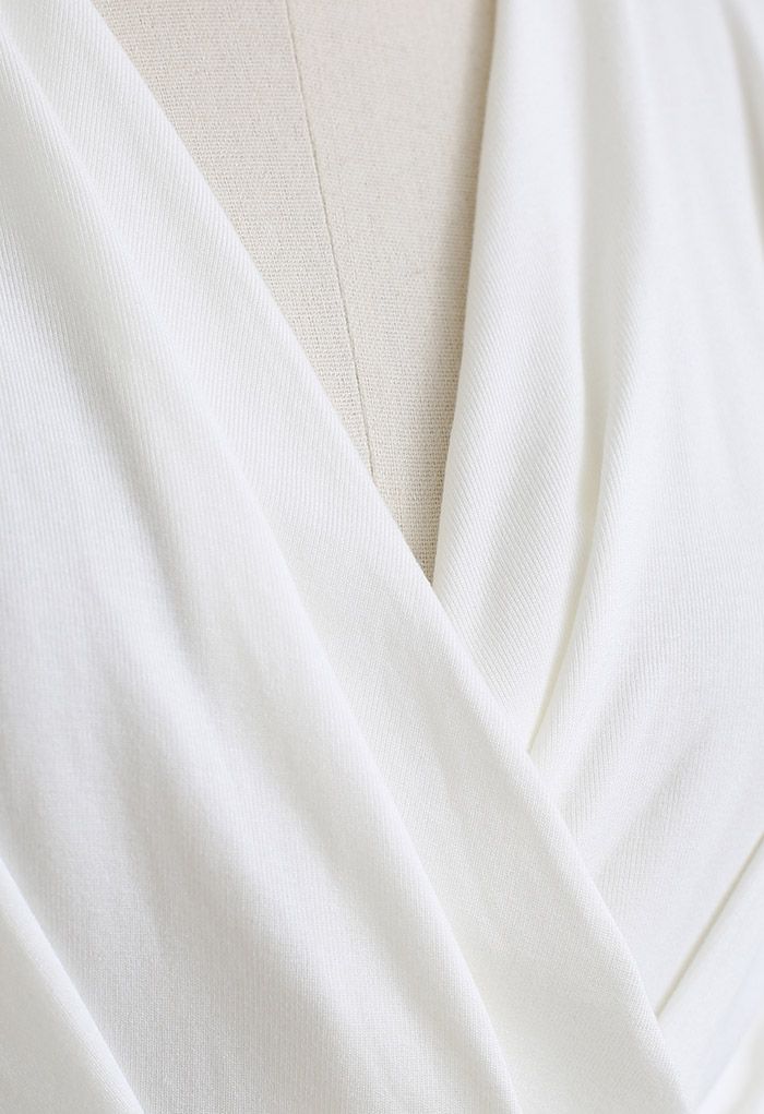 Ultraweiches Kurzarm-Wickeltop aus Baumwolle in Weiß