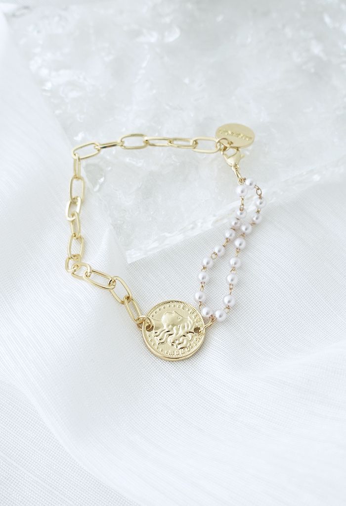 Pearl Golden Coin Paperclip gespleißtes Armband