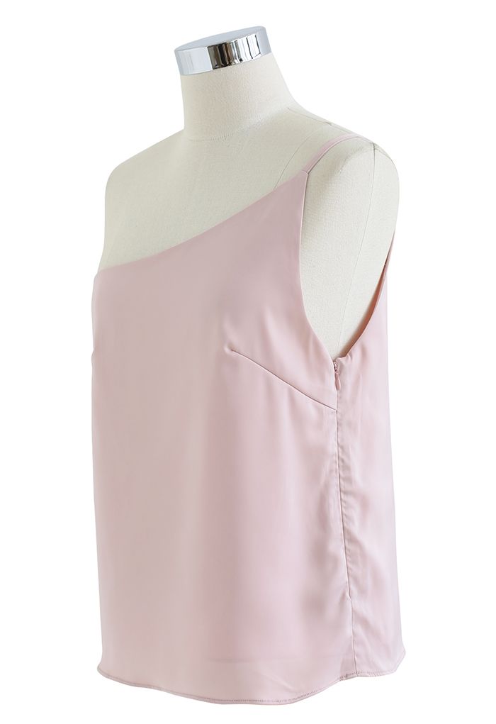 Stilvolles Cami-Top aus Satin mit einer Schulter in Rosa
