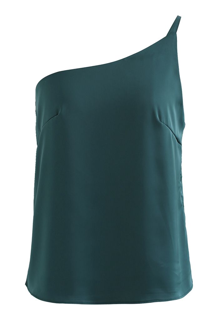 Stilvolles Cami-Top aus Satin mit einer Schulter in Dunkelgrün