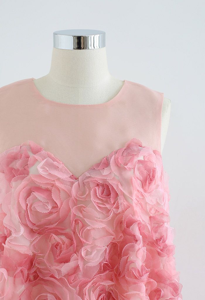 3D Pinky Rose Ärmelloses Dolly-Kleid