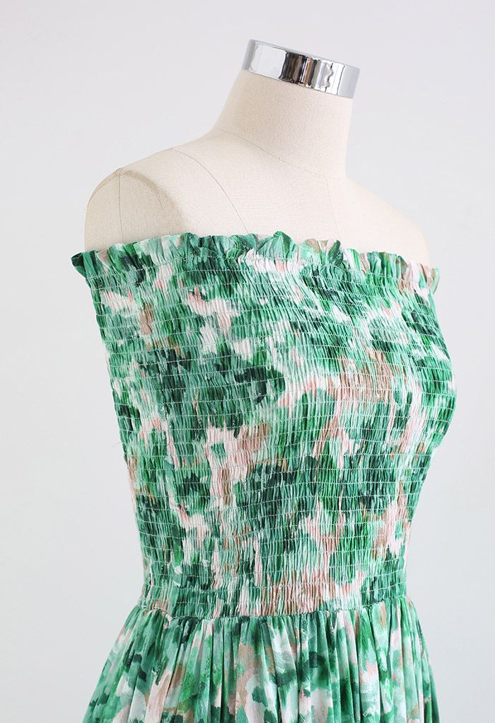 Ölgemälde Raffen Trägerloses Kleid in Grün