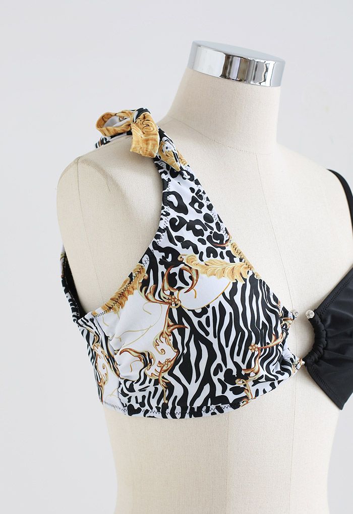 Gespleißtes Bikini-Set mit Knoten und Leopardenmuster