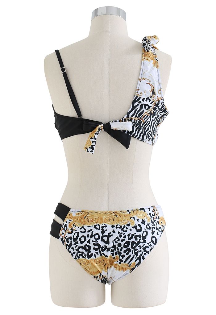 Gespleißtes Bikini-Set mit Knoten und Leopardenmuster