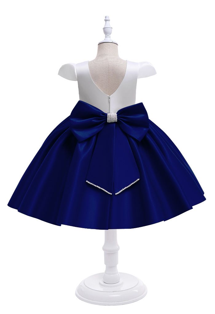 Perlenbesetztes Prinzessinnenkleid mit Flügelärmeln in Marineblau für Kinder