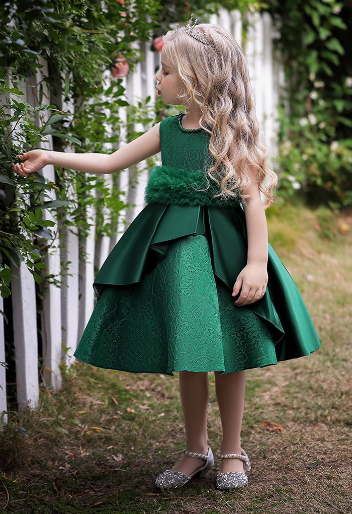 Prinzessinnenkleid mit floraler Spitze und Rüschen in Smaragdgrün für Kinder