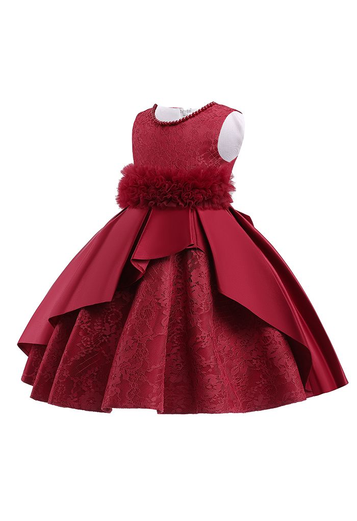Prinzessinnenkleid mit floraler Spitze und Rüschen in Rot für Kinder