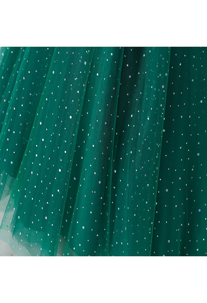 Ärmelloses Tüllkleid mit schimmernden Pailletten in Smaragdgrün für Kinder