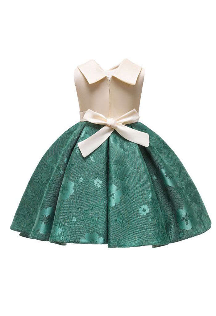 Schleifenknoten Blumen Jacquard Prinzessinnenkleid in Smaragd für Kinder