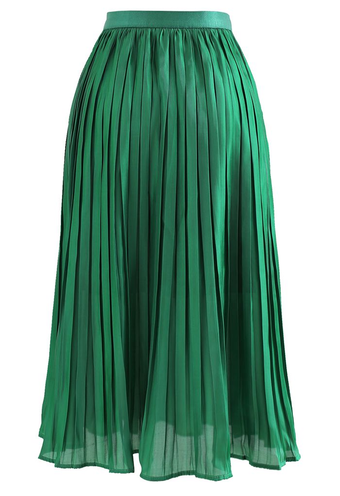 Glimmer Falten-Midirock mit elastischer Taille in Grün