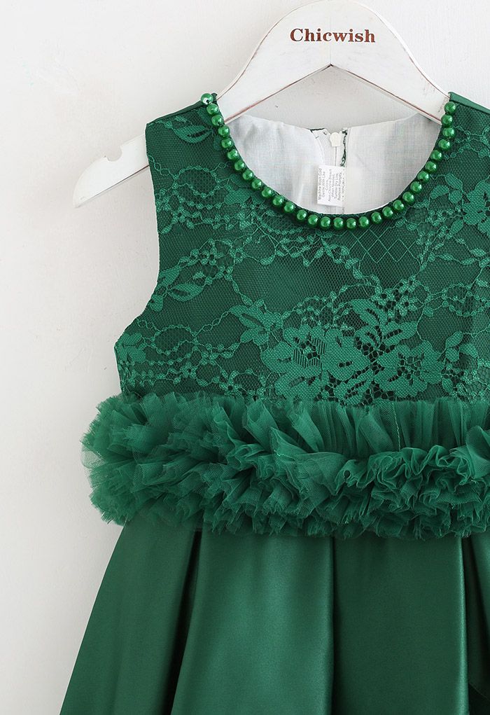 Prinzessinnenkleid mit floraler Spitze und Rüschen in Smaragdgrün für Kinder