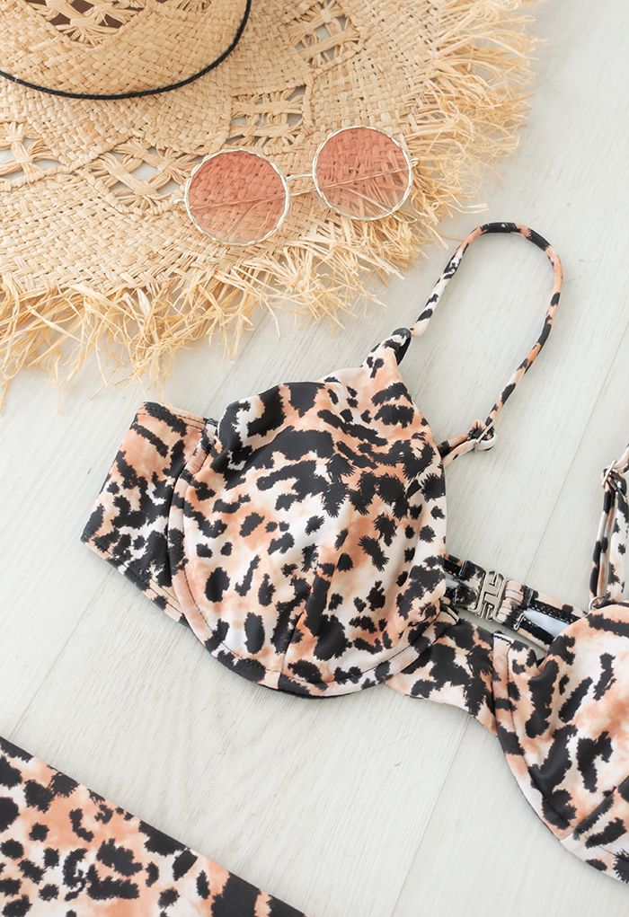 Bustier-Bikini-Set mit hoher Taille und Leopardenmuster