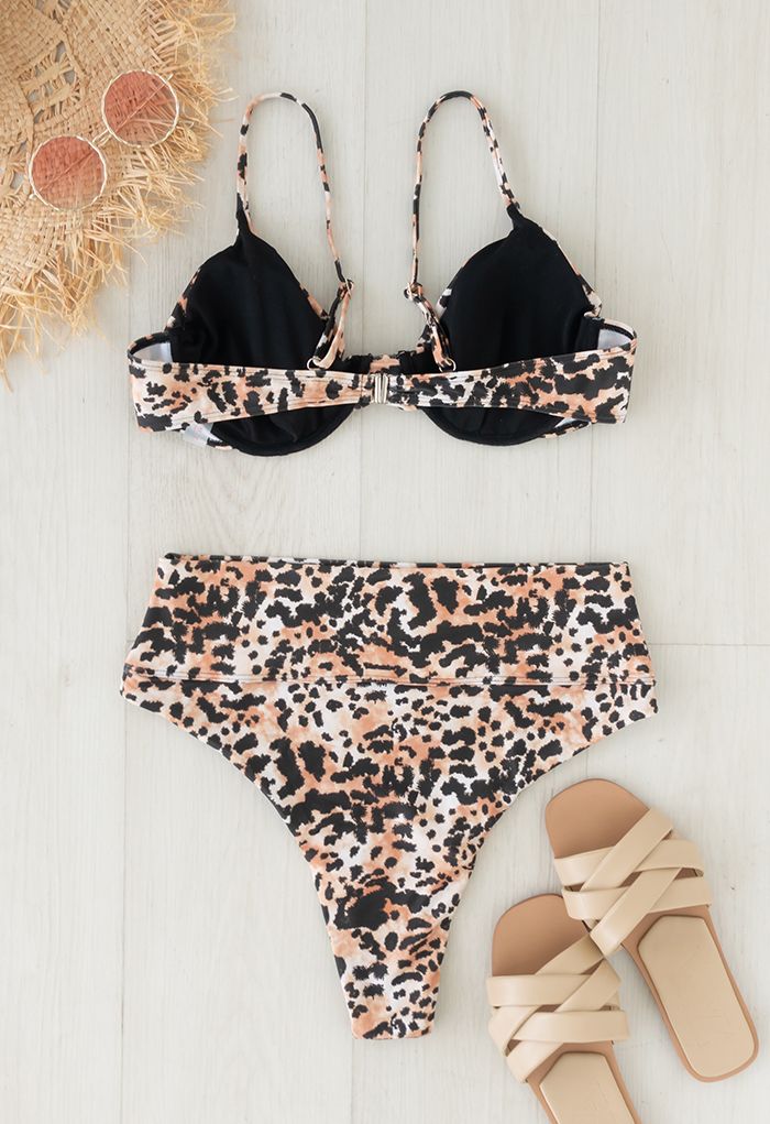 Bustier-Bikini-Set mit hoher Taille und Leopardenmuster