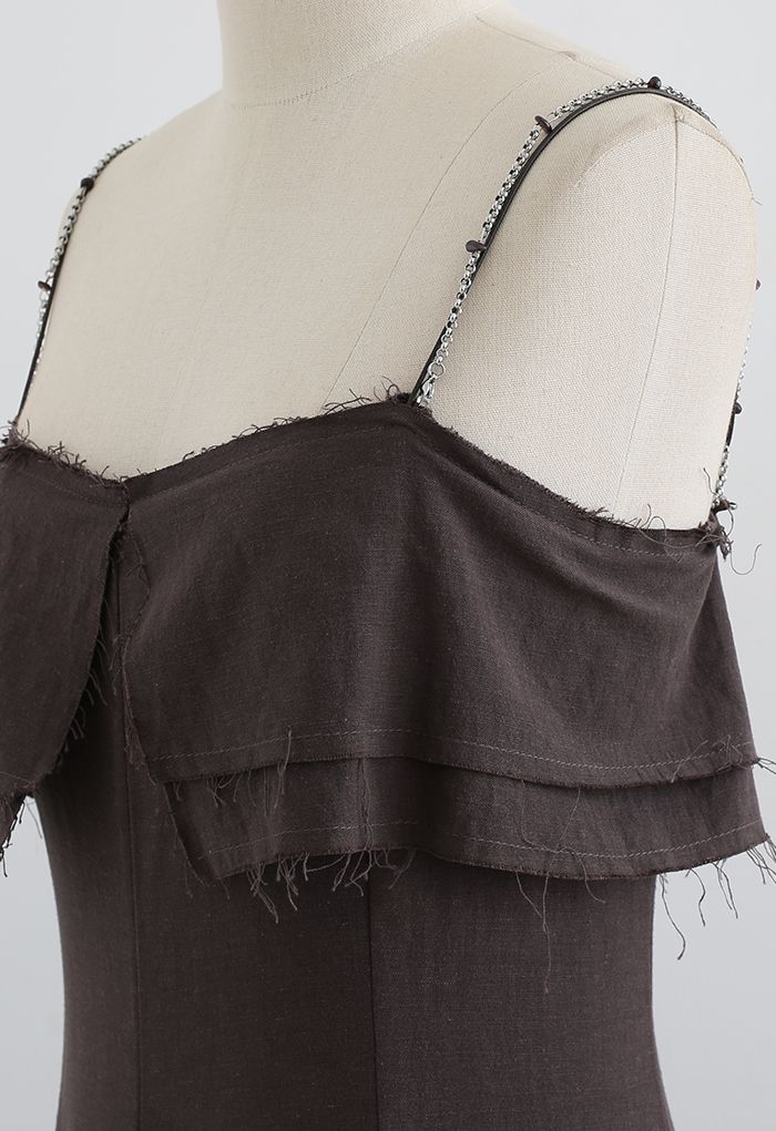 Cami-Kleid aus Leinen mit doppelten Trägern in Braun