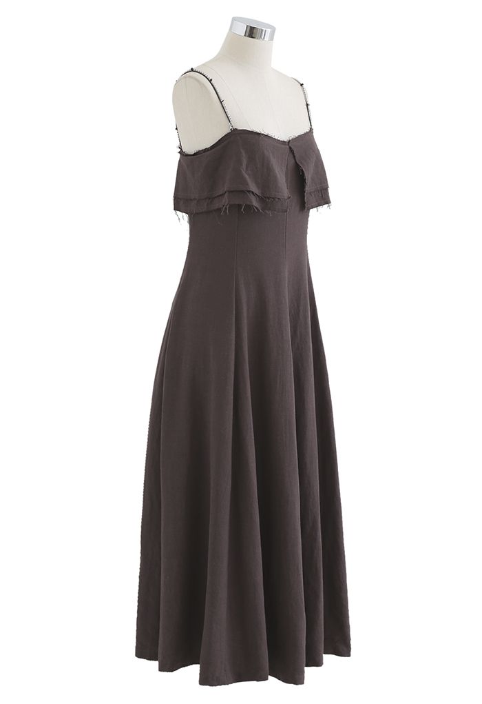Cami-Kleid aus Leinen mit doppelten Trägern in Braun