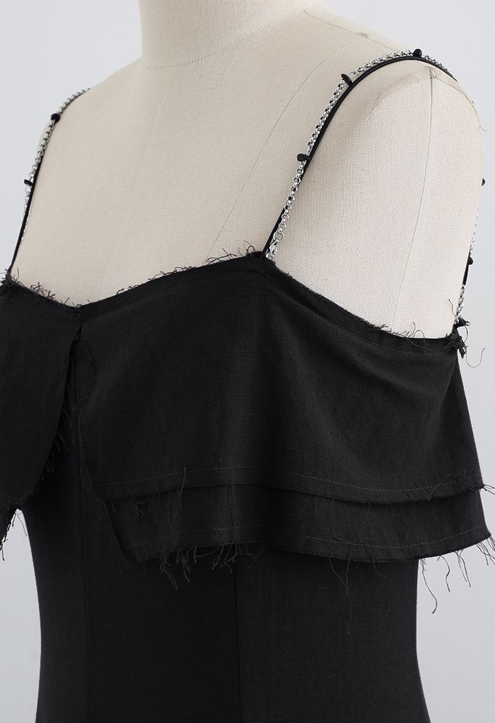 Cami-Kleid aus Leinen mit doppelten Trägern in Schwarz