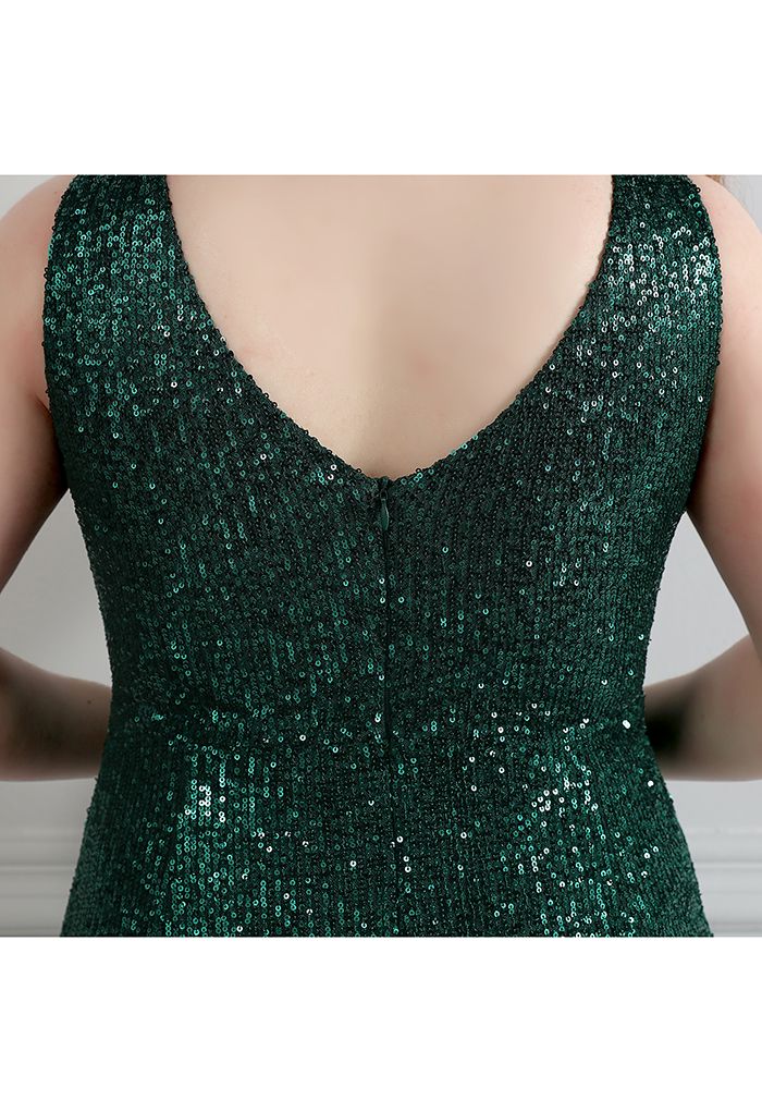Paillettenbesetztes Meerjungfrauenkleid mit Netzeinsätzen in Smaragdgrün