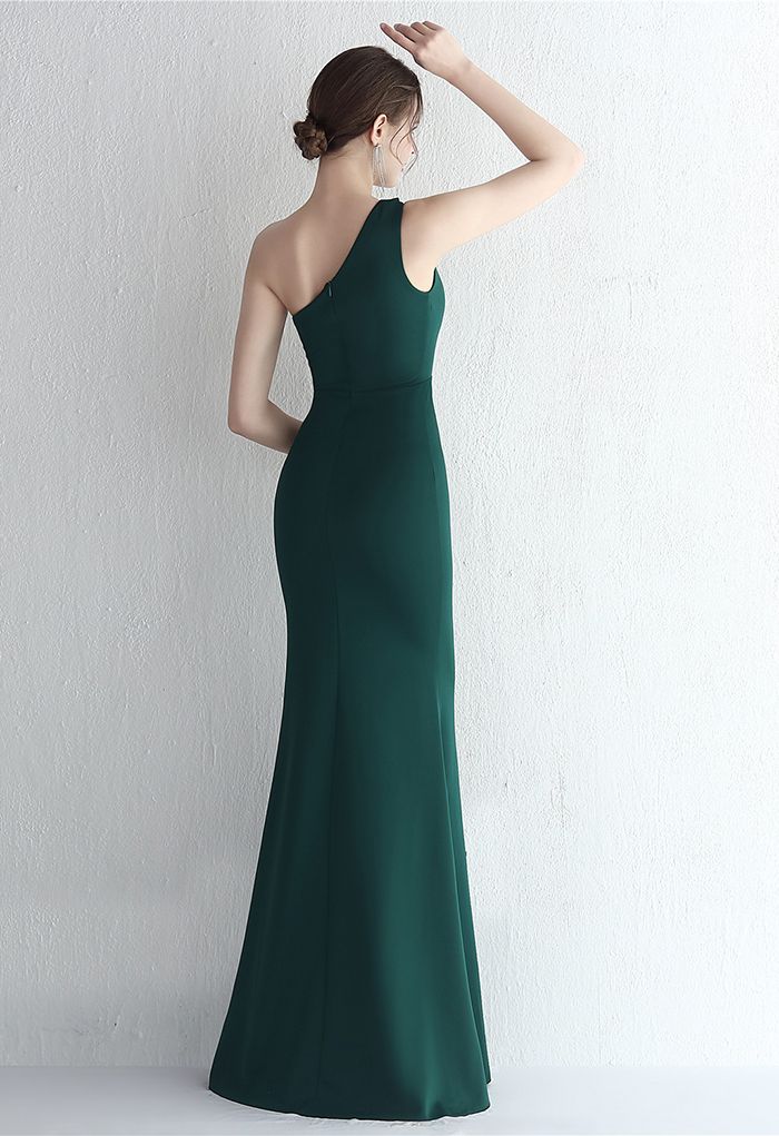 Cut-out One-Shoulder Split-Kleid in Smaragdgrün
