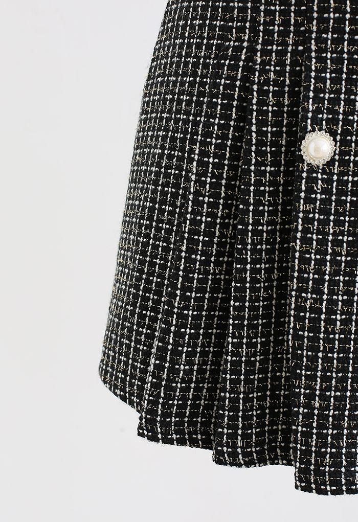 Karierter Tweed-Minirock mit Perlenknöpfen in Schwarz