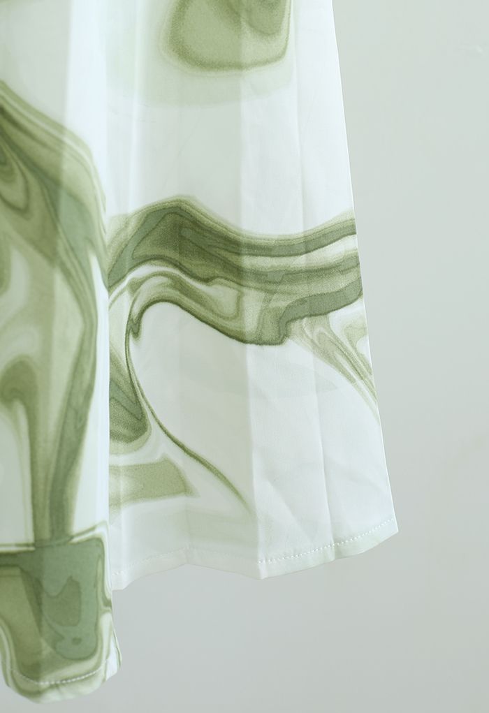 Plissee-Midirock mit Wasserfarben-Strudel-Print in Grün