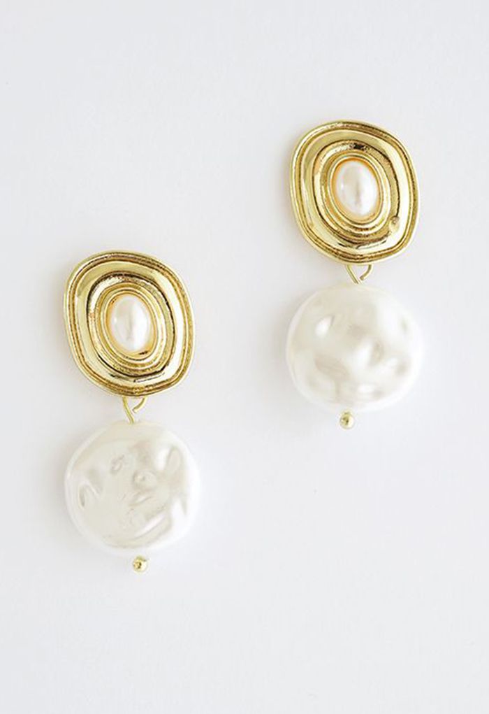 Shell White Coin Pearl Drop Ohrringe