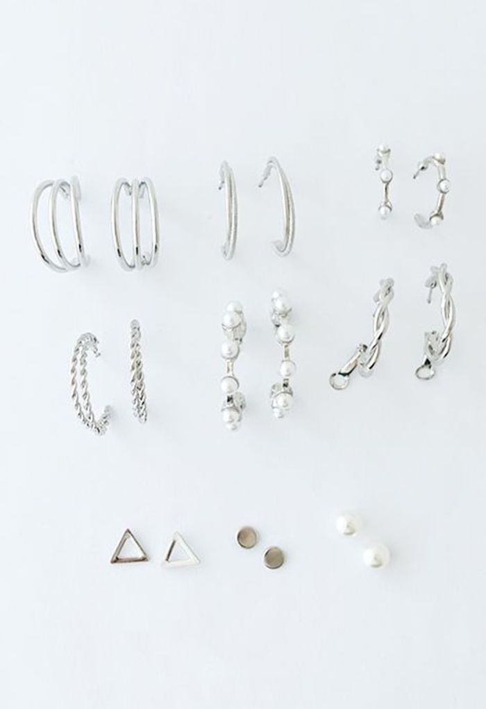 Schimmerndes Silber 9 Paar Ohrring-Set