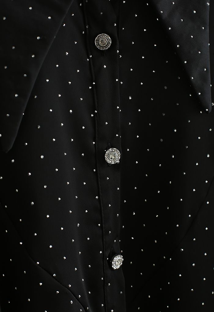 Paillettenverziertes übergroßes Hemd mit ausgestelltem Saum in Schwarz
