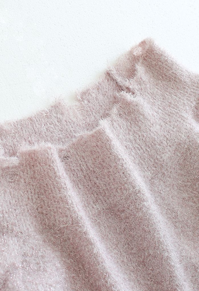 Schimmernder Fuzzy Knit Crop Sweater in Pink