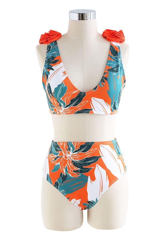 Tropical Vibe Blumen-Bikini-Set mit Sarong